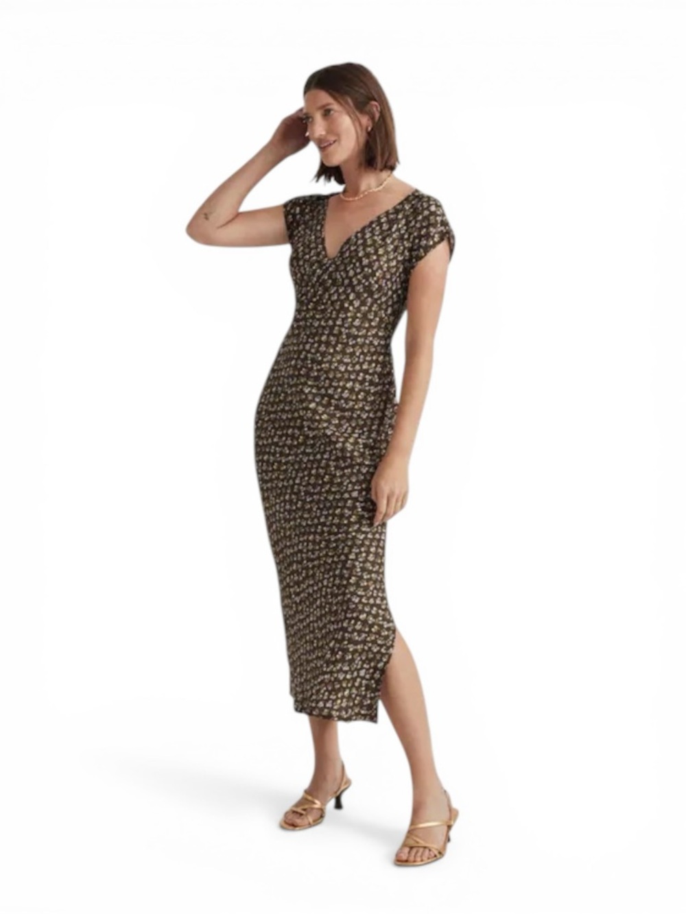 Madewell Dress Women Midi Floral Green V-Neck Size 0 Cap Sleeve - Picture 3 of 10